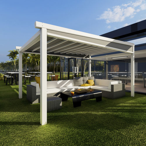 Selbsttragende Pergola - DAKHLA PILARES LITE - Sahara Pergolas - Aluminium / mit Stoffüberdachung / Faltdach