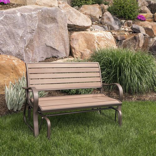 Moderne Gartenbank -  60290 - Lifetime - Holz / pulverbeschichteter Stahl / mit Rückenlehne