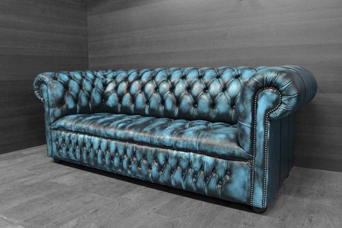 Chesterfield-Sofa - COLORS! - Harleq - Leder / blau / grün