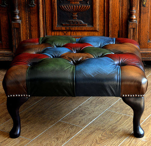 Chesterfield-Fußschemel - QUEEN ANNE - Harleq - Leder / Holz / für den Innenraum
