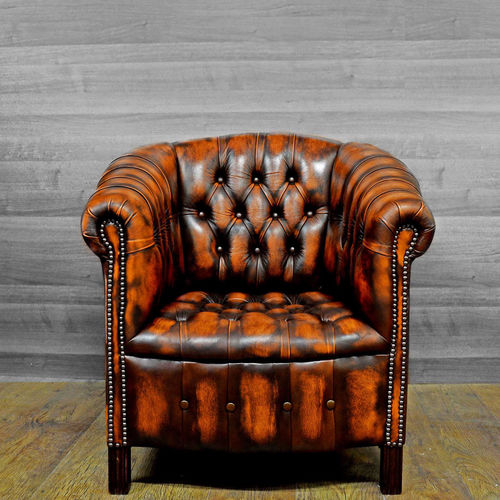 Chesterfield-Sessel - COLORS! : BYRON - Harleq - Leder / braun / blau