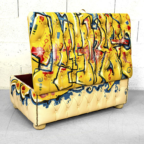 Moderne Ottomane - STREET ART - Harleq - Chesterfield / Leder / mit Stauraum