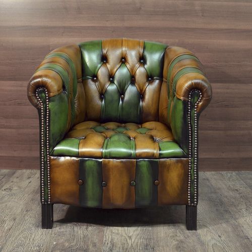 Chesterfield-Sessel - BYRON - Harleq - Leder / Mahagoni / poliertes Messing