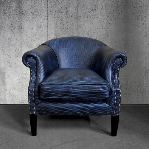 Klassischer Clubsessel - DOTS - Harleq - Leder / blau / Farbe anpassbar