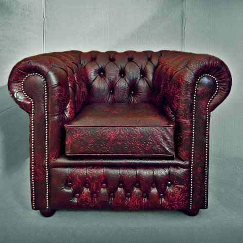 Chesterfield-Sessel - FIRENZE - Harleq - genarbtes Rindleder / Ohren / Bergère-Stil