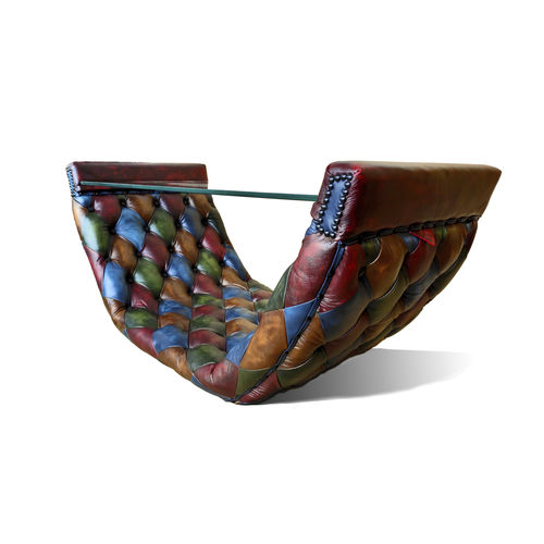 Couchtisch / originelles Design - ARCH - Harleq - Glas / Gestell aus Leder / rechteckig
