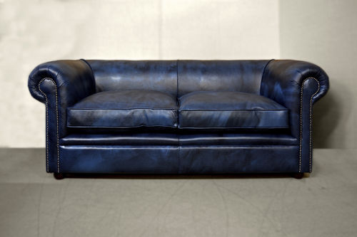 Modernes Sofa - DOTS - Harleq - Leder / mit abnehmbarem Kissen / blau
