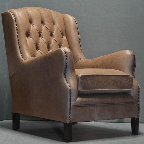 Chesterfield-Sessel - DUKE - Harleq - Leder / Buche / mit abnehmbarem Kissen