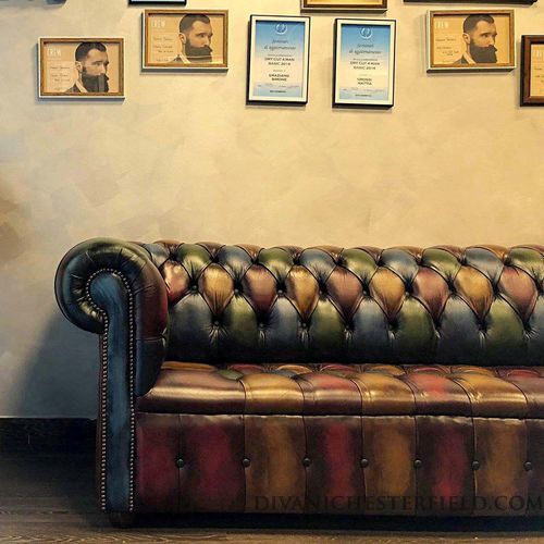 Chesterfield-Sofa - BUTTONS  - Harleq - Leder / handgefertigt / mehrfarbig