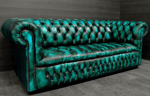 Chesterfield-Sofa - TURQUOISE  - Harleq - Leder / grün / Buche