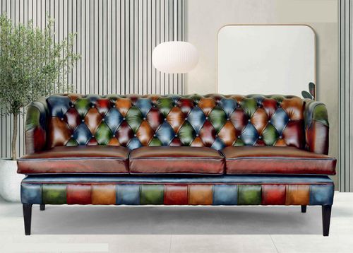 Chesterfield-Sofa - LOUNGE  - Harleq - Leder / mehrfarbig / Buche