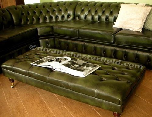 Chesterfield-Ottomane - ROYALE EXTRA LARGE - Harleq - Leder / Messing / rechteckig