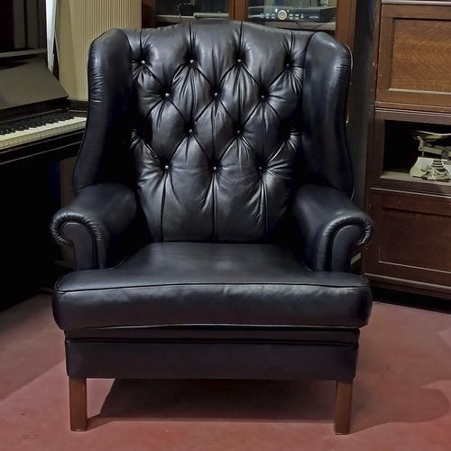 Chesterfield-Sessel - VINTAGE  - Harleq - Leder / Ohren / schwarz