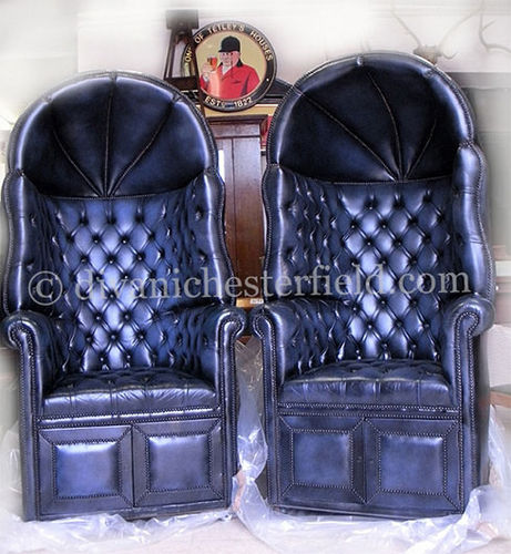Chesterfield-Sessel - VINTAGE : PORTER'S  - Harleq - Leder / Hochlehner / blau