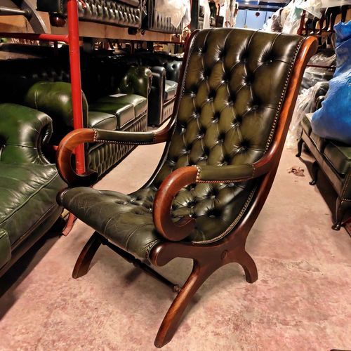 Vintage-Sessel - VINTAGE : YORK  - Harleq - Leder / Holz / grün