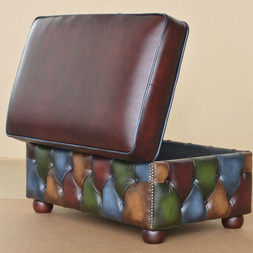 Chesterfield-Fußschemel - PATCHWORK  - Harleq - Leder / für den Innenraum