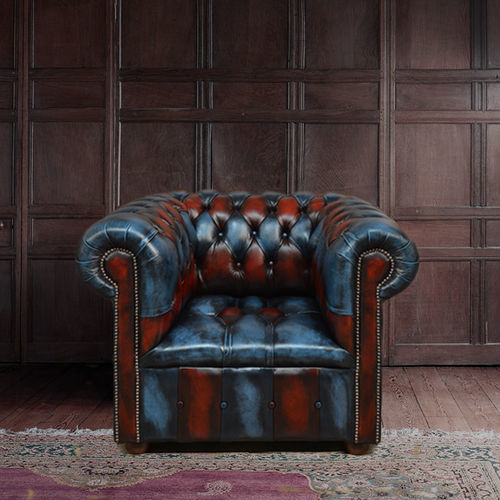 Chesterfield-Clubsessel - DEVIL  - Harleq - Vollnarbenleder / Massivholz / Buche