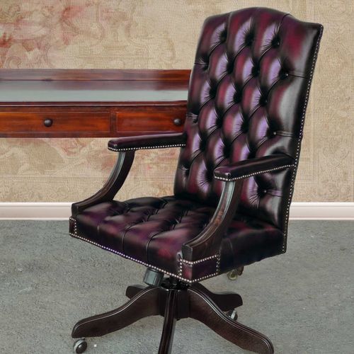 Chesterfield-Bürosessel - GAINSBOROUGH - Harleq - Leder / Buche / Massivholz