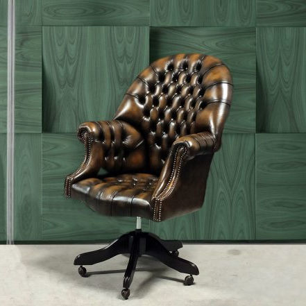 Chesterfield-Bürosessel - DIRECTOR - Harleq - Leder / Holz / schrägstellbar