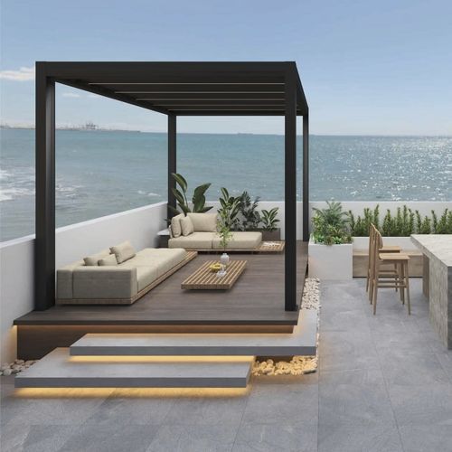 Selbsttragende Pergola - PERGOTENDE  - AmarantoIdea - Metall / mit Sonnenschutzlamellen / Sonnenschutz