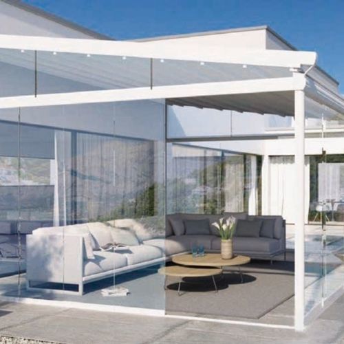 Selbsttragende Veranda - PERGOTENDE - AmarantoIdea - Metall / PVC / integrierten Rollläden