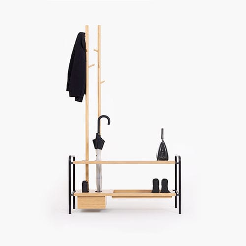 Bodenstehender Garderobenständer - RACHEL  - Marqqa - modern / lackierter Stahl / Eiche