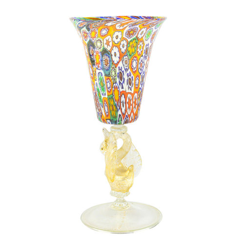 Glas mit Stiel - VENITIAN : WITH MILLEFIORI  - Original Murano Glass s.n.c. - geblasenes Glas / Muranoglas / Gold