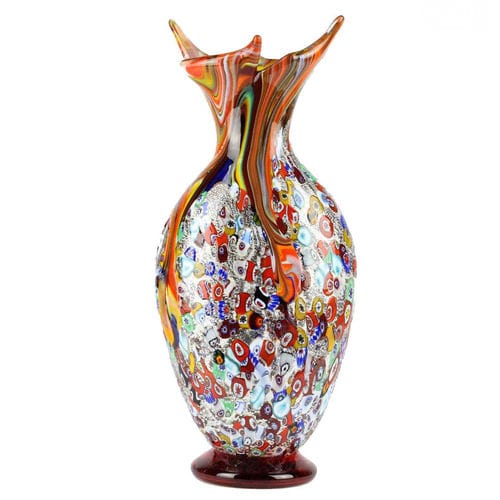 Moderne Vase - PUNK MILLEFIORI AND SILVER : SYMPHONY  - Original Murano Glass s.n.c. - geblasenes Glas / Muranoglas / mehrfarbig