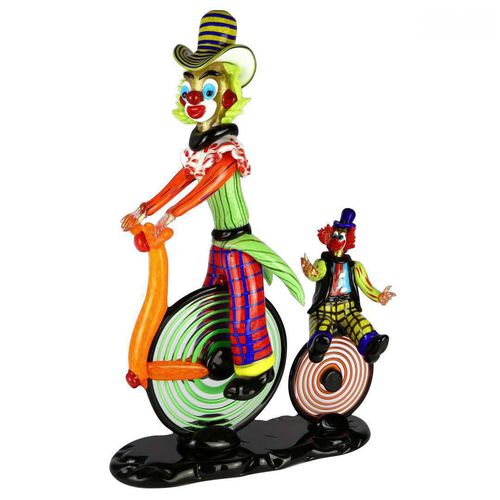 Muranoglas-Skulptur - CLOWNS : ON BICYCLE  - Original Murano Glass s.n.c. - Gold
