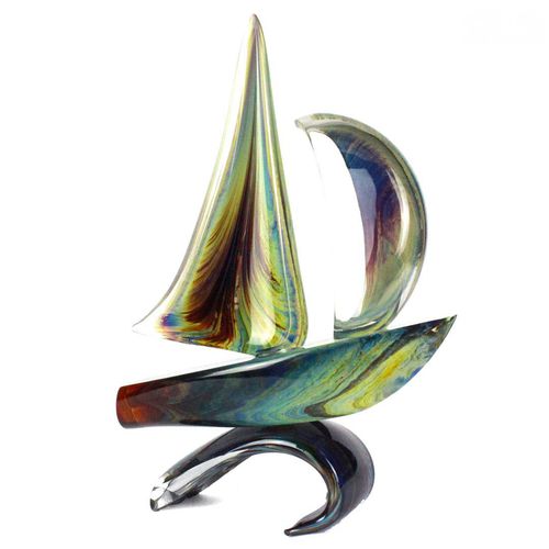 Muranoglas-Skulptur - SAIL BOAT : WITH BASE - Original Murano Glass s.n.c. - Silber