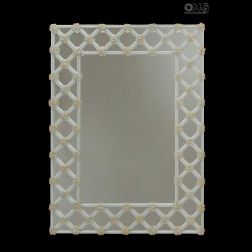 Wandmontierter Spiegel - PURE WHITE AND GOLD - Original Murano Glass s.n.c. - venezianischer Stil / rechteckig / Holz