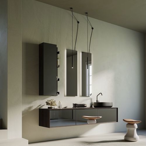 Wandhängender Waschtisch-Unterschrank - MODULA SYSTEM 01 - PUNTOTRE - Glas / melaminbeschichtet / modern