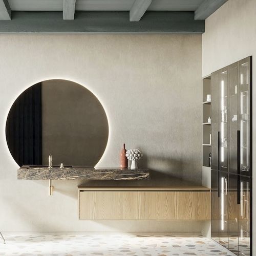 Wandhängender Waschtisch-Unterschrank - CORNICI SYSTEM 12 - PUNTOTRE - Holz / modern / mit integriertem Hochschrank