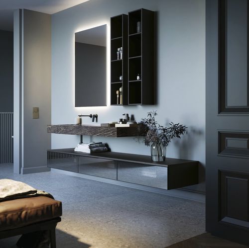 Wandhängender Waschtisch-Unterschrank - COMP.15 - PUNTOTRE - Laminat / Glas / modern