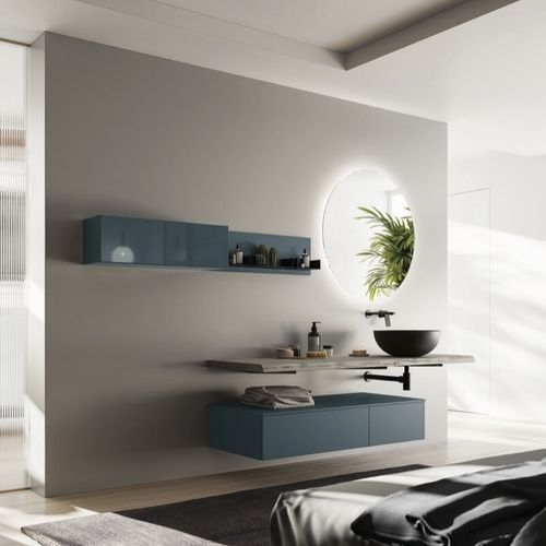 Wandhängender Waschtisch-Unterschrank - COMP.19 - PUNTOTRE - Massivholz / Tanne / melaminbeschichtet