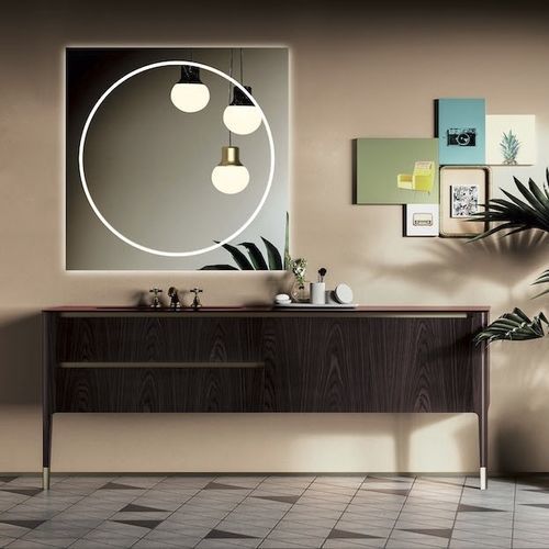 Wandmontierter Waschtisch-Unterschrank - ART06 - PUNTOTRE - Mahagoni / Laminat / lackiertes Glas