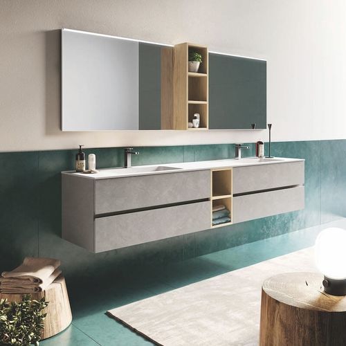 Doppelter Waschtisch-Unterschrank - U&D 01 - PUNTOTRE - wandhängend / Laminat / Ocritech®