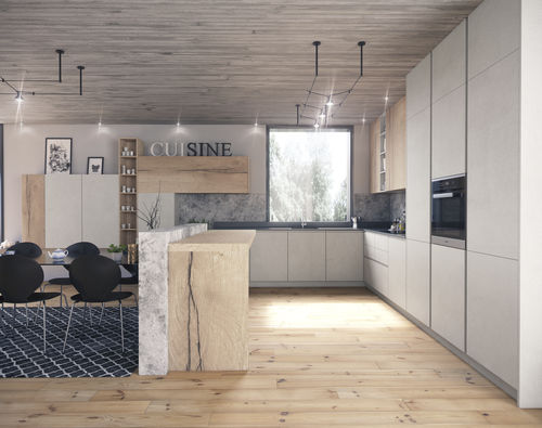 Moderne Küche - BC3 - Holz / Kochinsel / ohne Griff