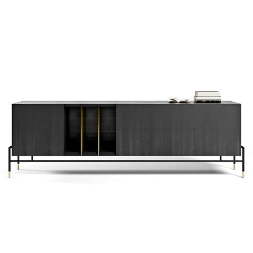 Modernes Sideboard - V267 - Aston Martin - Holzfurnier / lackiertes Metall / für Hotels