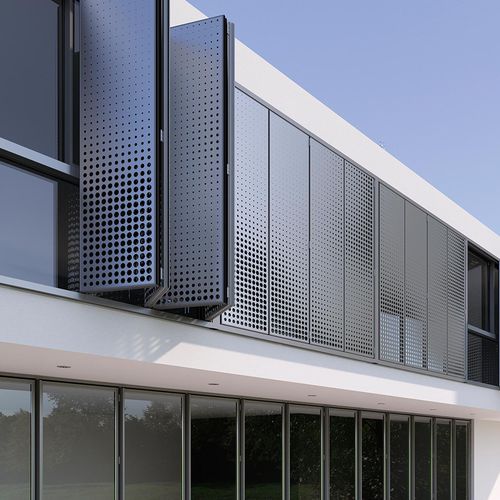Aluminium-Sonnenschutzlamelle - RABEL 14000 - RABEL SYSTEMS - für Fassaden / vertikal / motorisiert