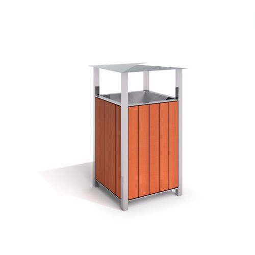 Edelstahl-Abfallbehälter - URBAN FURNITURE : SAFIRO - Inter System - Holz / bodenstehend / für öffentliche Bereiche