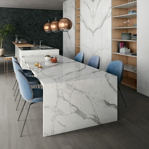 Feinsteinzeug-Tischplatte - CLASSIC STATUARIO  - Infinity surfaces - fleckenabweisend / dauerhaft / grau