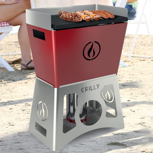 Pelletgartengrill - GRILLY - LineaVz - bodenstehend / Edelstahl / Gusseisen