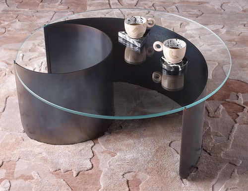 Moderner Couchtisch - WAVE - KIN & COMPANY - Glas / Gestell aus Stahl / rund