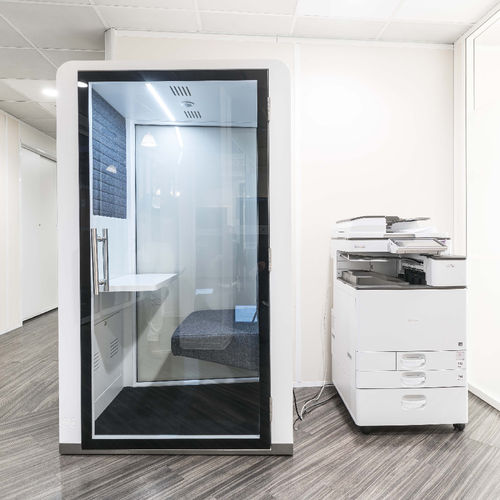POD-Büro / Akustik - SEATBOX KHARA - SBS - ergonomisch / mit integrierter LED-Beleuchtung / Glas