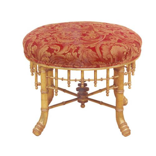 Hocker / Napoléon III. - Stil - Henryot & Cie - Gestell aus Holz / Polster / rot