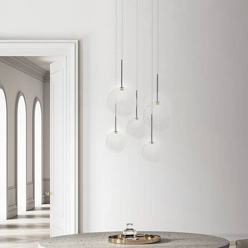 Moderner Kronleuchter -  B5 BULLE ROND - ISA MOSS - geblasenes Glas / 5 Glühbirnen / mit Kugeln
