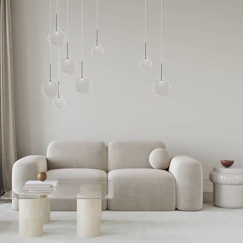 Moderner Kronleuchter - B5 BULLE LINEAIRE - ISA MOSS - geblasenes Glas / 5 Glühbirnen / mit Kugeln
