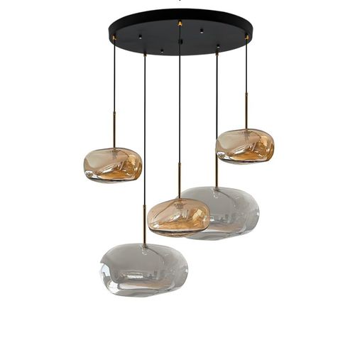 Moderner Kronleuchter - G5  Rond - ISA MOSS - geblasenes Glas / lackierter Stahl / 5 Glühbirnen