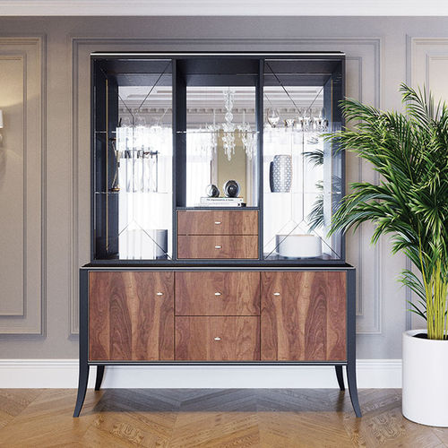 Klassisches Sideboard - RELIEF - ITALIANELEMENTS - amerikanischer Nussbaum / polierter Stahl / mit Regal